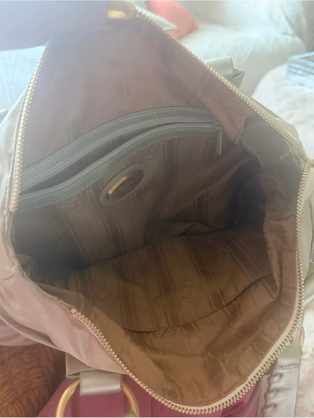 Francesco Biasia Metallic Quilted Tote with Gold Ring Details
